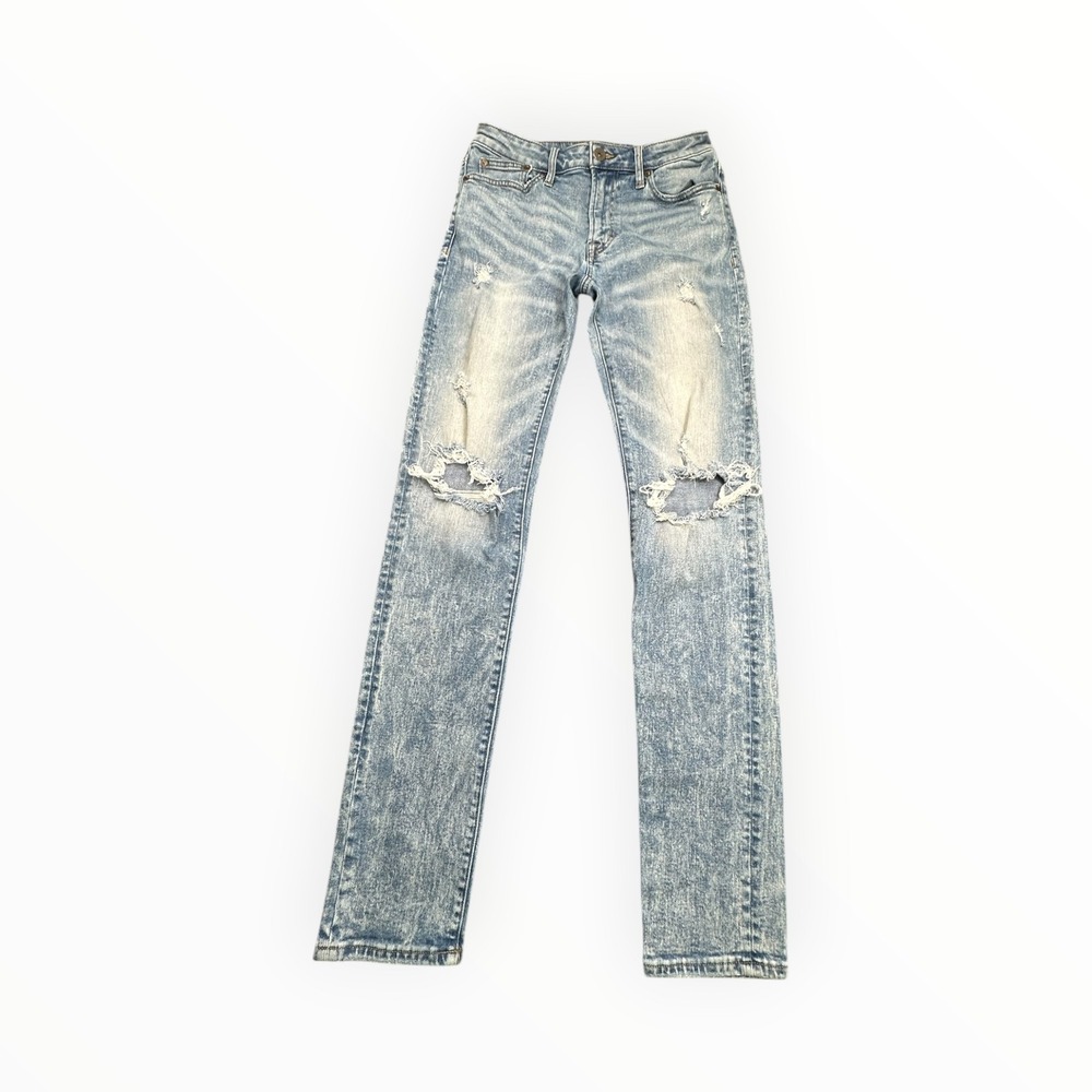 American Eagle Jeans Men 30x34 Light Acid Wash Slim Flex Distressed Ripped Denim